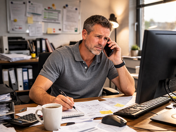 man stressed office work
